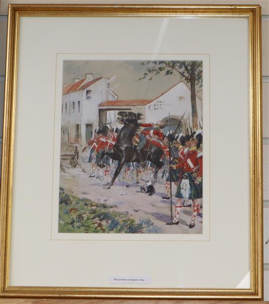 Circle of Simkin, five watercolours, Scottish Regiments in action, largest 34 x 24cm